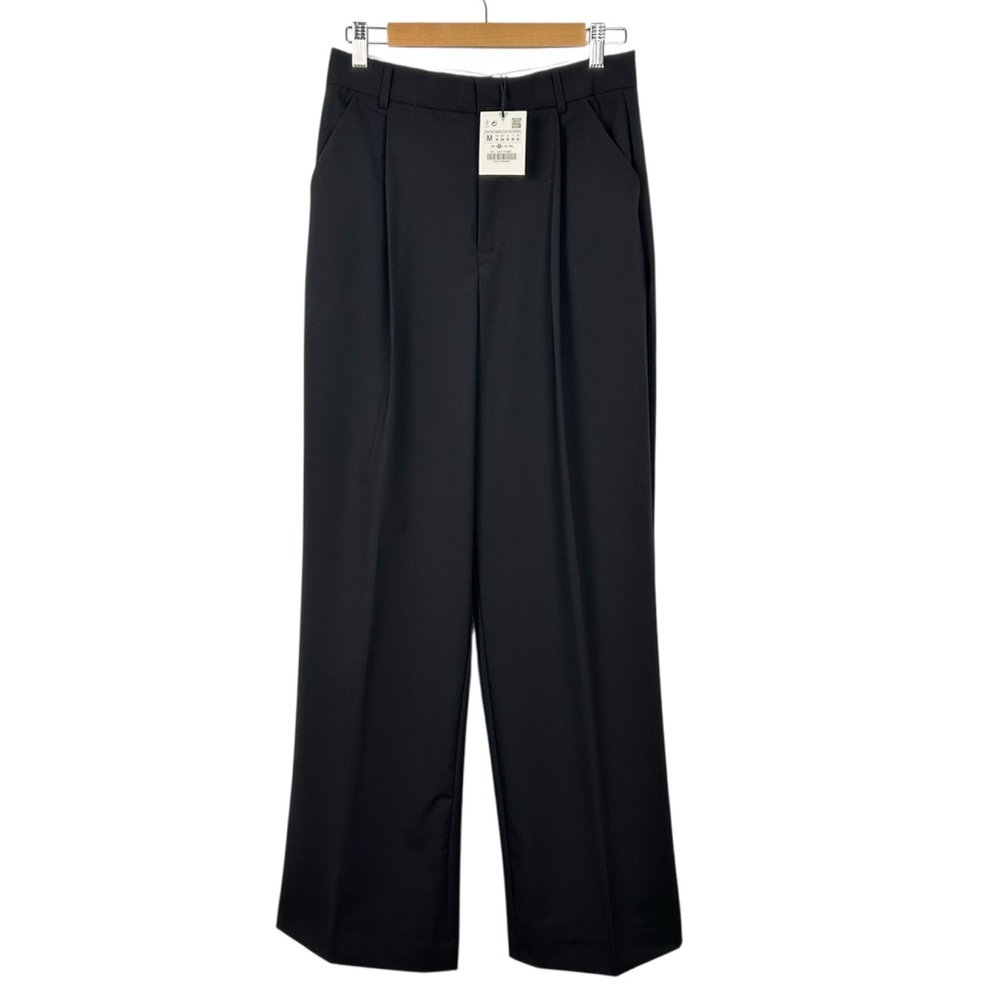 ZARA NWT Pleated High Waist Wide Leg Pants, Black, Size Medium